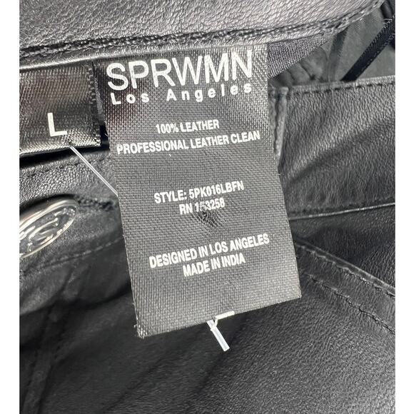 SPRWMN Straight Leg Lambskin Leather Pants in Black - Picture 10 of 10